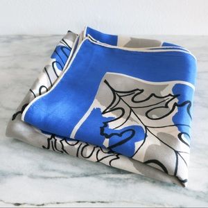 Vintage Farrar Blue & Grey Leaf Print Silk Scarf